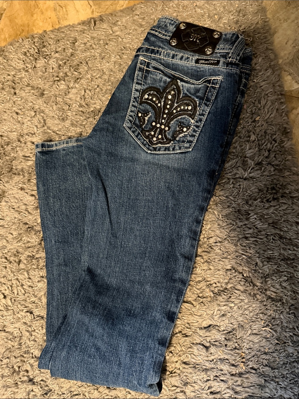 Miss Me Dark Blue Embellished Flare Jeans